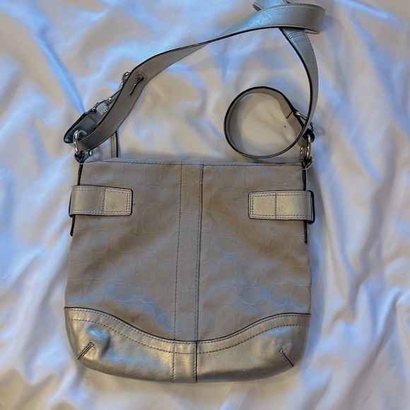 COACH Grey and Silver Shoulder Crossbody Purse Medium Sized - Picture 3 of 9